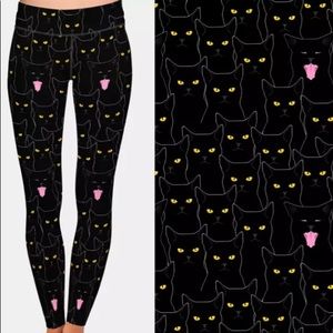 HIGH QUALITY/WAISTED, CUSTOM BLACK CAT LEGGINGS